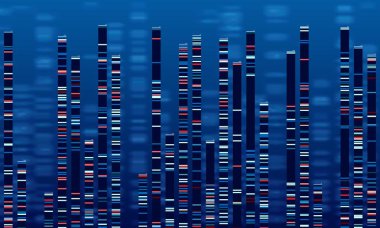 DNA veri grafiği. Tıp testi grafik, soyut genom dizileri grafik ve genomik harita vektör illüstrasyon