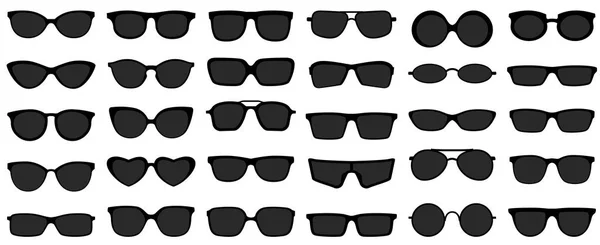 Sonnenbrillen-Ikonen. schwarze Sonnenbrille, Herrenbrille Silhouette und Retro-Brille Icon Vector Set — Stockvektor