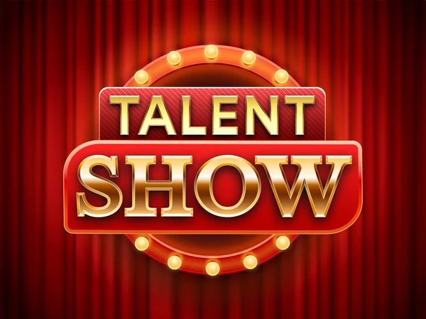 Talent show sign. Talented stage banner, snows scene red curtains and event invitation poster vector illustration — Stock Vector