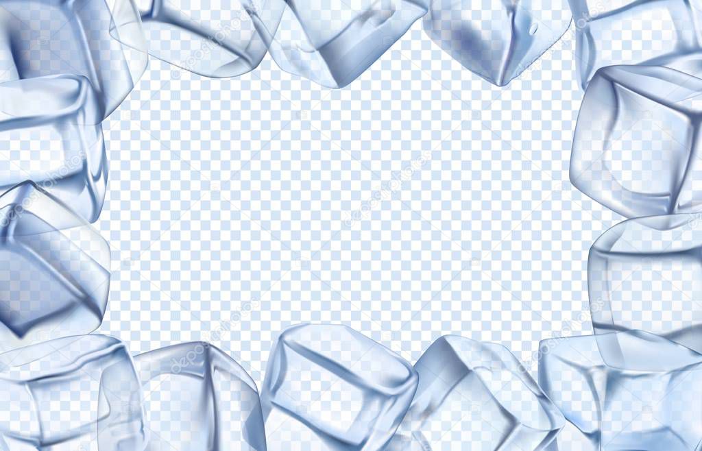 Ice cubes frame. Chill border, icy cold cube and iced rectangular frame isolated vector illustration