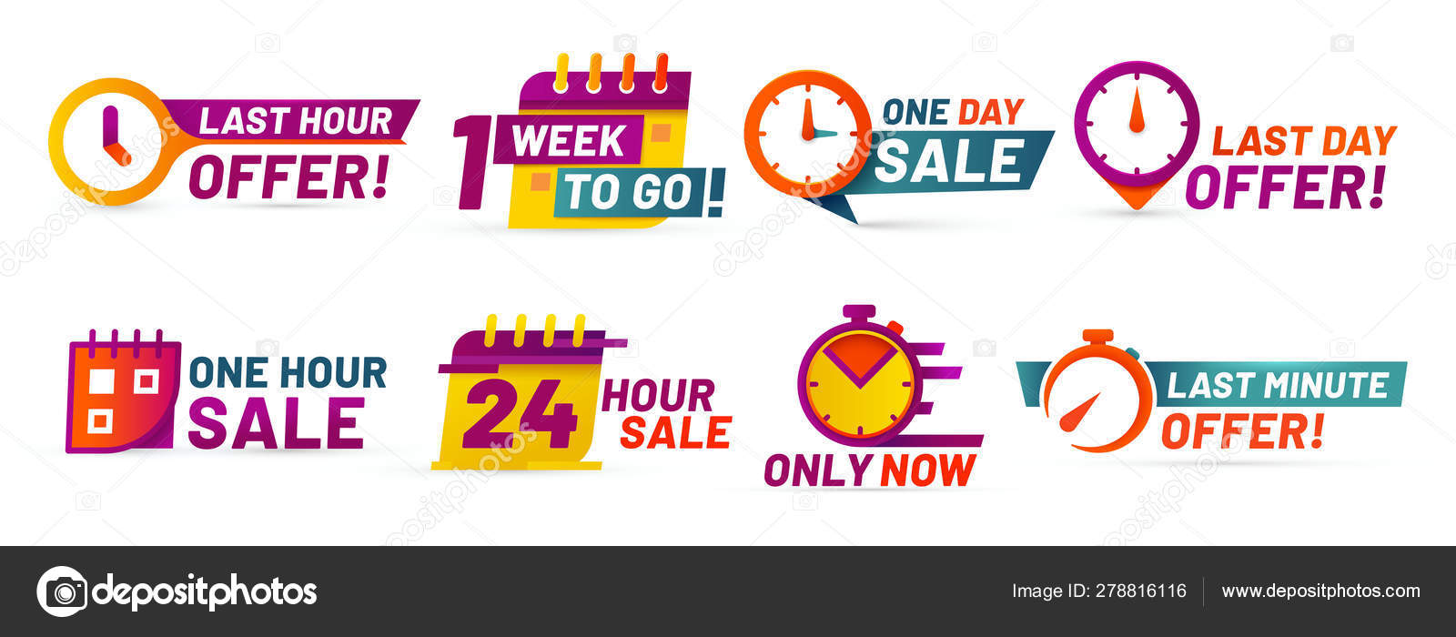 Oferta de última hora con reloj para promoción ofertas etiqueta ilustración  de stock vectorial