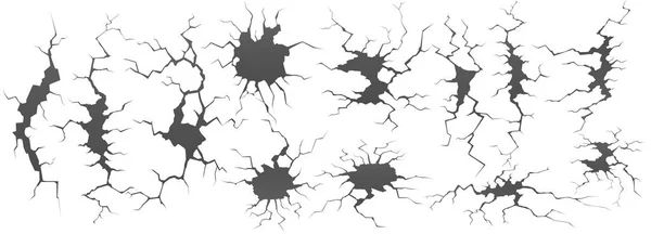 Rachaduras secas. Rachadura do furo do solo, craquelure rachado e conjunto de vetor de textura de parede danificado —  Vetores de Stock