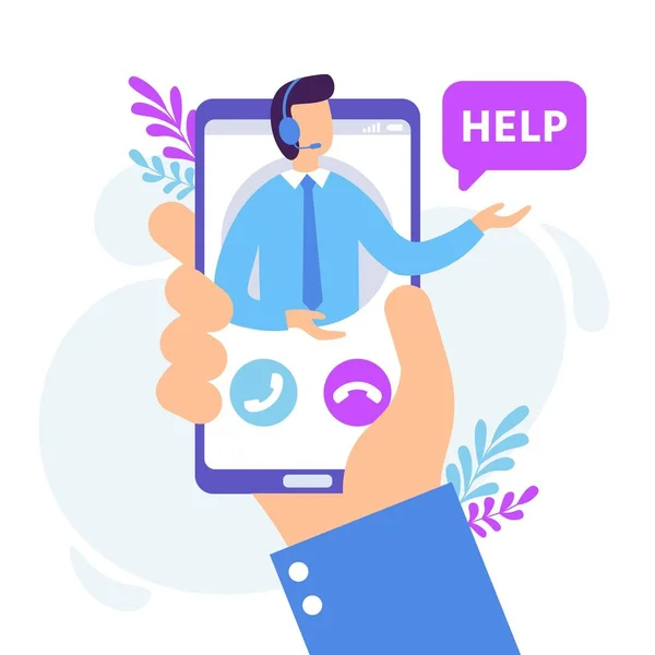 Personal assistant service. Virtual technical support smartphone app, personal consult and online communication vector illustration