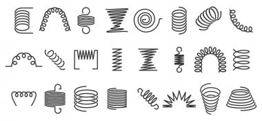 Spiral spring. Flexible coils, wire springs and metal coil spirals silhouette vector icons set clipart