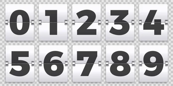 Flip-Nummern-Zähler. alte mechanische Countdown-Flips, Retro-Anzeigetafel Ziffernschild und numerische Zählervektorset — Stockvektor