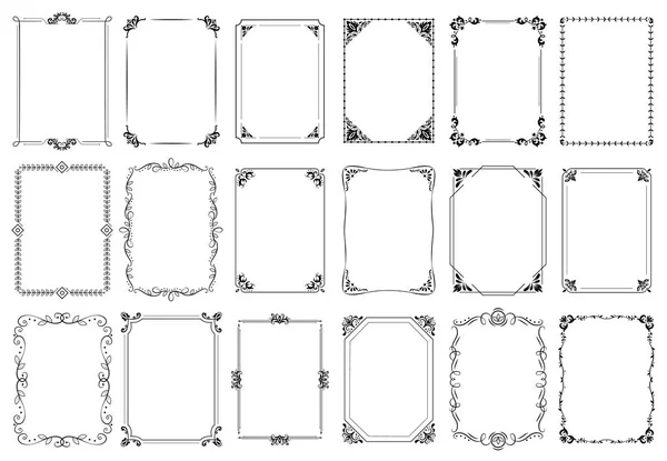 Dekoratif çerçeveler. Retro süs çerçevesi, vintage dikdörtgen süsler ve süslü sınır vektör seti