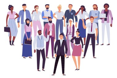 Profesyonel insan takımı. İş adamları grubu, toplum liderliği ve ofis çalışanları kalabalık vektör illüstrasyon