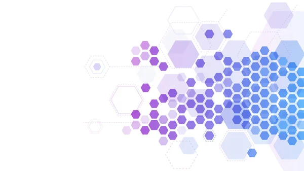 Griglia molecolare esagonale astratta. Ricerca medica, struttura molecolare chimica e modello esadecimale illustrazione di sfondo vettoriale 3d — Vettoriale Stock
