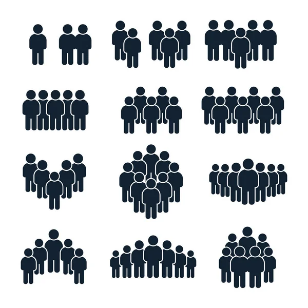 Icône groupe de personnes. Homme d'affaires, gestion d'équipe et personnes socialisantes silhouette icônes ensemble vectoriel — Image vectorielle