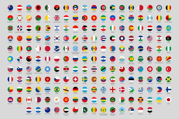 Ronde nationale vlaggen. Wereld landen vlag cirkels, officiële land afgeronde symbolen vector set — Stockvector