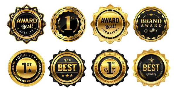 Golden Winner emblem. Retro guld kvalitet stämpel, exklusiva Circle Badge och heraldiska Award vektor illustration set — Stock vektor