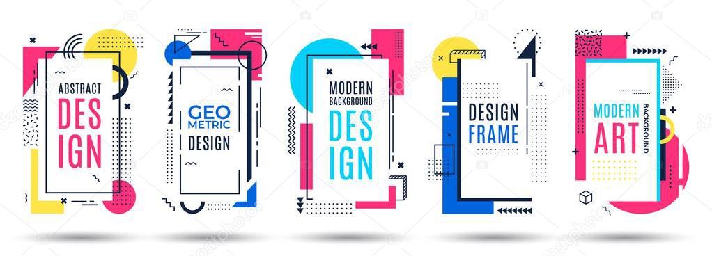 Memphis frame. Abstract lines and dots pattern shapes, 80s minimalist frames design and retro hipster geometric elements. Catalog border, memphis brochure card. Isolated vector icons set