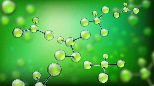 Moléculas abstratas. Estruturas moleculares, esferas de moléculas e pesquisa médica 3d fundo vetor —  Vetores de Stock