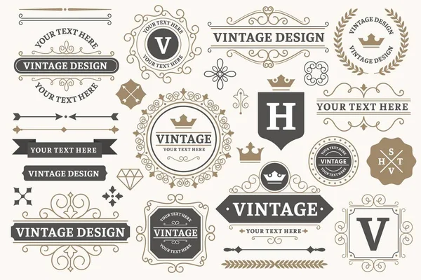 Vintage sign frames. Old decorative frame design, retro ornate label elements and luxurious vintage borders vector set — Stock Vector