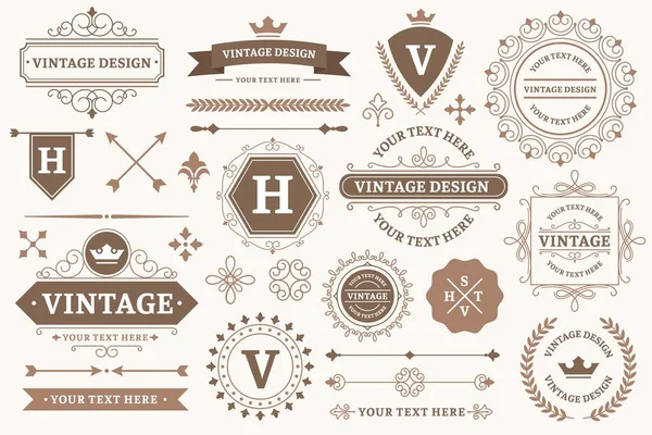 Vintage sign borders. Elegant frame, luxurious old design and antique typography border vector set — Stock vektor