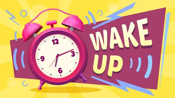 Vzbuď plakát. Dobré ráno, zvoní budík a ráno se probouzí vektorová ilustrace — Stockový vektor