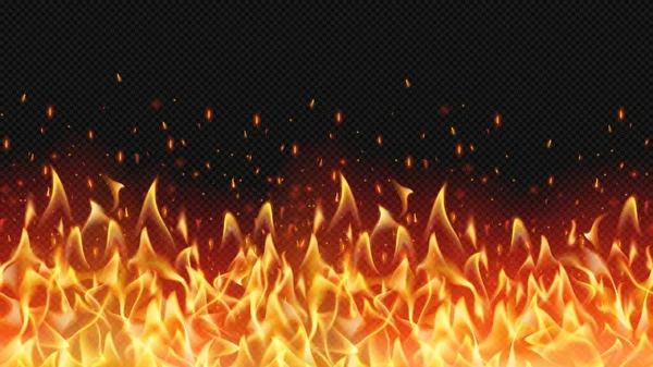 Seamless realistic fire border, flame warm design — Stock Vector