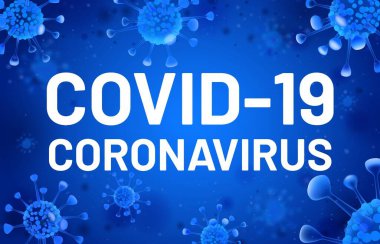 Covid-19 mesajı. Mavi hücreli Coronavirus bayrağı