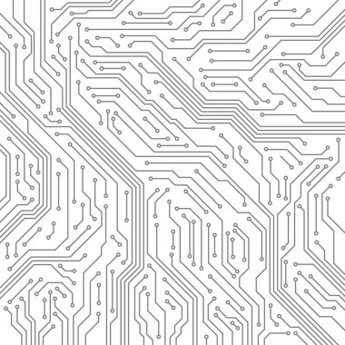 Devre. Bilgisayar anakart, mikroçip elektronik teknoloji. Donanım devreleri tahta çizgi vektör dokusu