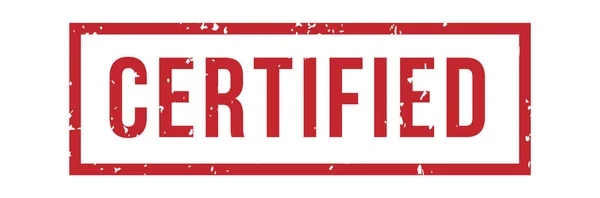 Сертифицированная резиновая печать. Красный значок с заверенным текстом в рамке или прямоугольной окантовке. Значок сертификации — стоковый вектор