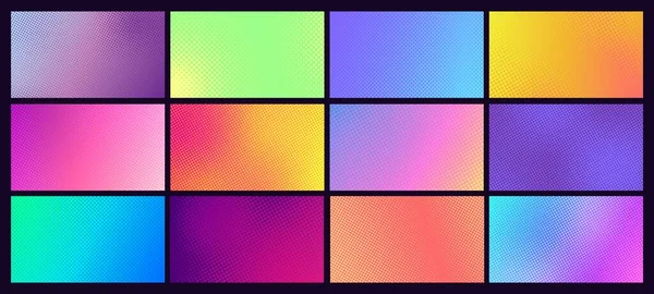 Gradiente de medio tono conjunto de fondo. Escenario de arte pop con puntos cómicos con diferentes colores como rosa y azul, púrpura — Archivo Imágenes Vectoriales