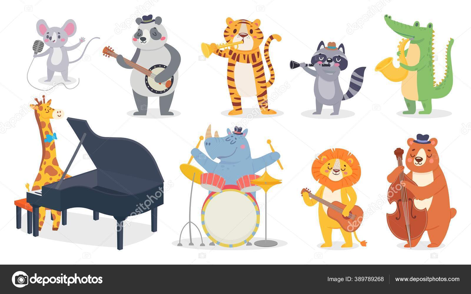 Animales de dibujos animados con instrumentos musicales. Jirafa tocar