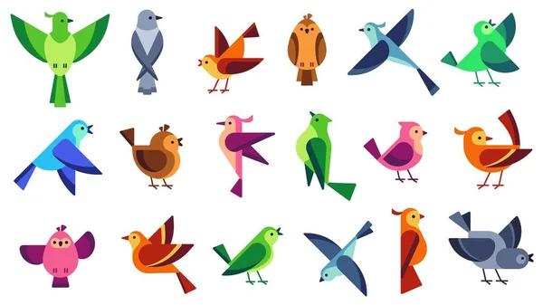 Flat birds. Flying chickadees bird, tweeting dove and wild sparrow. Wildlife animals vector illustration set