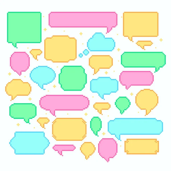 Bulles de parole Pixel. Message de conversation et de communication 8 bits — Image vectorielle