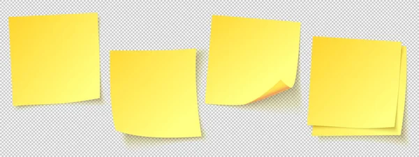 Note adesive gialle. Promemoria realistici di carta quadrata con ombra. Pagina del blocco note per messaggio o progetto — Vettoriale Stock
