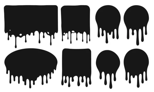 Cadres noirs dégoulinants. Fluide foncé ou liquide coulant avec des gouttes de peinture. gouttes d'huile fuyant de différents cadres — Image vectorielle