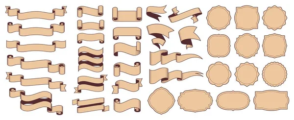 Cintas y marcos retro. Banderas vintage y grabadas para la decoración o la venta de tiendas. Etiqueta en estilo antiguo — Archivo Imágenes Vectoriales