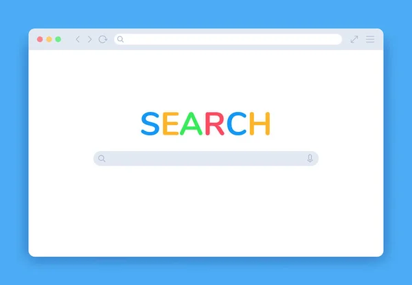 Okno wyszukiwania w Internecie. Strona wyszukiwarki, zakładka czysta strona, panel wyszukiwania strona główna odizolowany płaski szablon wektora — Wektor stockowy
