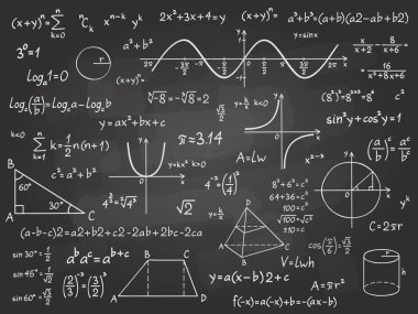 Matematik formülü. Okul tahtasındaki matematik matematiği. Cebir ve geometri bilimi tebeşirli vektör eğitim kavramı