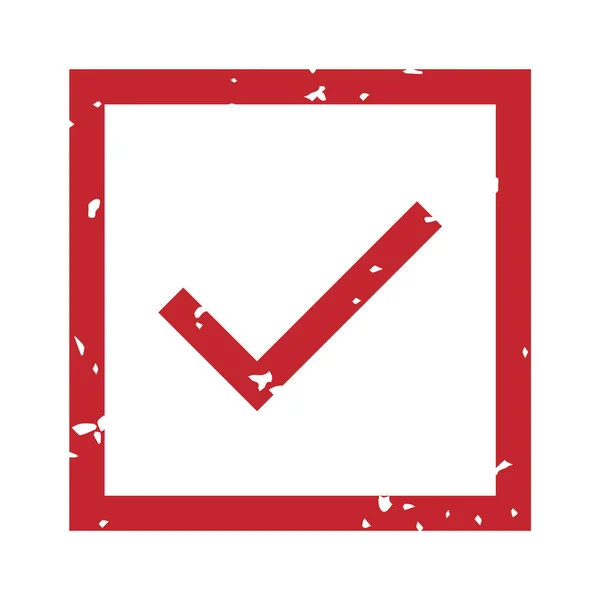 Cochez la case timbre en caoutchouc. Voler rouge accepté dans un cadre carré avec une texture rayée. Signe en caoutchouc — Image vectorielle