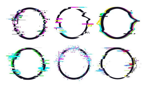 Effet de cadre de cercle Glitch, collection de glitch cercle — Image vectorielle
