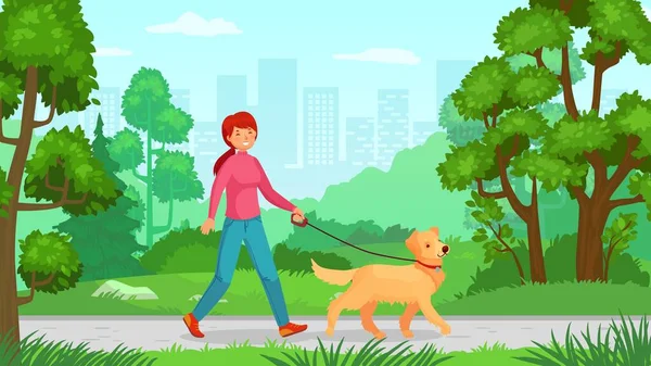 Mädchen spazieren mit Hund. Person zu Fuß Hund — Stockvektor