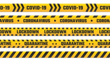 Quarantine stripes, yellow tape for border. Warning cordon for covid 19 outbreak, coronavirus illness clipart