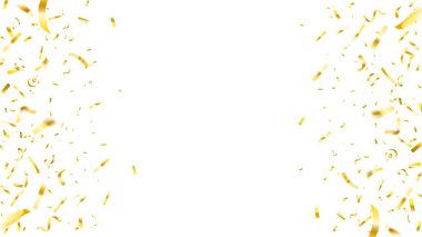 Beyaz arka planda parlak altın konfeti arka planı. Birinci sınıf lüks tasarım ışıltılar ve süslemeler