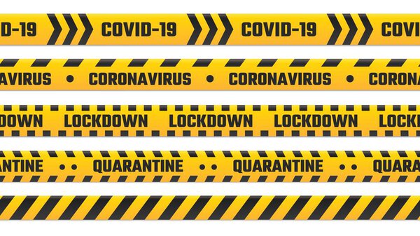 Quarantine stripes, yellow tape for border. Warning cordon for covid 19 outbreak, coronavirus illness
