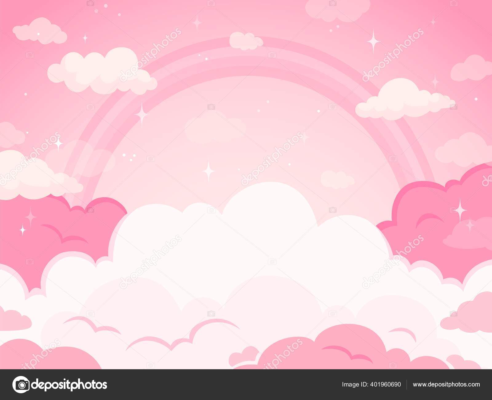 Pink fairytale sky background with stars and rainbow. White and pastel  color clouds for imaginary world Stock Vector by ©.com  401960690