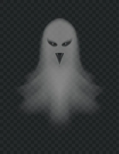Прозрачный призрак. Страшный упырь на Хэллоуин. Мертвый дух со злобным выражением лица. Летающий демон ужасов — стоковый вектор