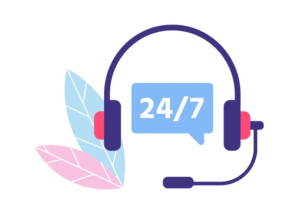 Υποστήριξη εξυπηρέτησης πελατών. 24-7 προσωπικός βοηθός. Σύμβολο ακουστικών για χειριστή. Συμβουλευτείτε τους πελάτες online — Διανυσματικό Αρχείο