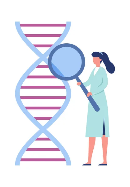 DNA基因工程。实验室研究生物技术概念。女性医务工作者或化验员 — 图库矢量图片