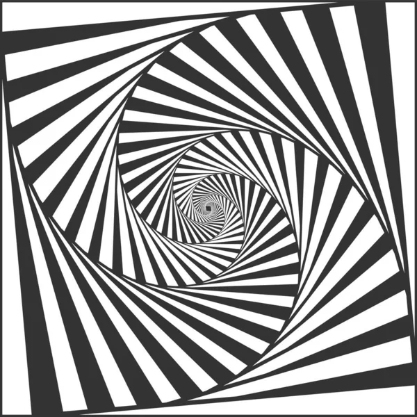 Ilusi spiral optik. Hitam dan putih strip bolak-balik menciptakan efek hipnotis, vertigo berputar geometris - Stok Vektor