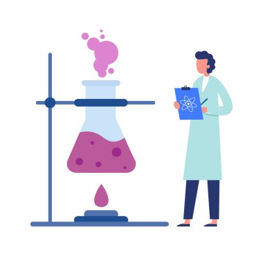 Bilim laboratuarı. Tüpte kimyasal laboratuvar deneyleri.