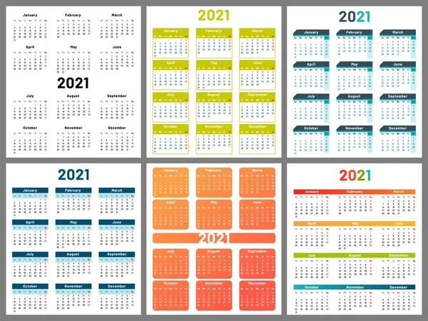 2021年日历集合设计。年度计划员日历办公室 — 图库矢量图片