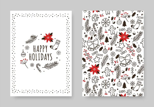 Tarjeta de vacaciones de invierno dibujada a mano. Dibujo de decoración de Navidad — Vector de stock