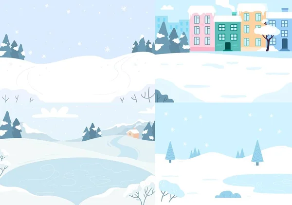 Winter landschappen collectie. Vector sneeuwseizoen kerst — Stockvector