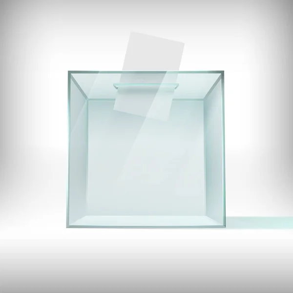 L'urne. Conteneur de vote transparent en verre avec bulletin de vote tombant. Enquête cas plastique, USA 2020 élection du président concept vectoriel 3d — Image vectorielle