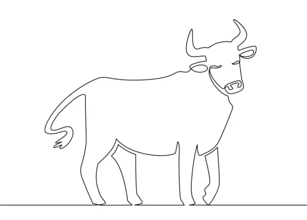 Один линейный бык. Китайский новый 2021 год булл непрерывной линии искусства, символ зодиака азиатской астрологии, восточный стиль векторной концепции — стоковый вектор